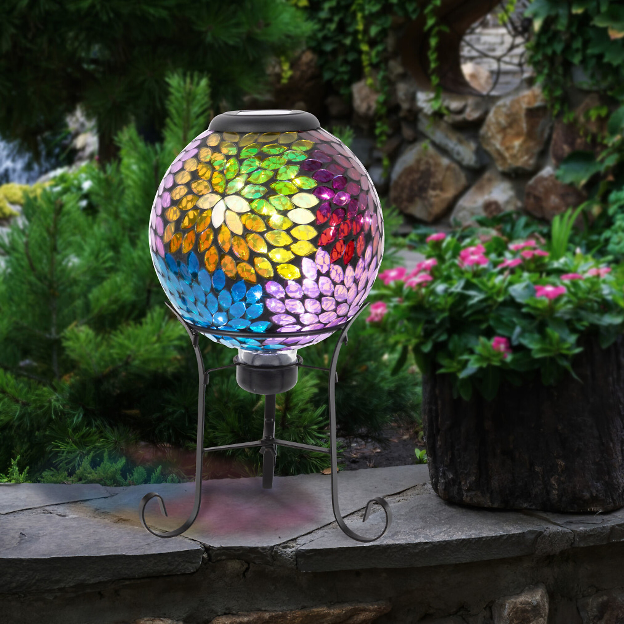 Alpine Corporation, Multi-Color Leaf Gazing Globe w/MtlStand,Solar,8in., Model# HMD173SLR